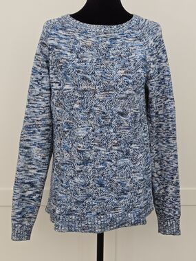 Lands' End Blue White Marled Knit Fisherman Crewneck Pullover Sweater Medium